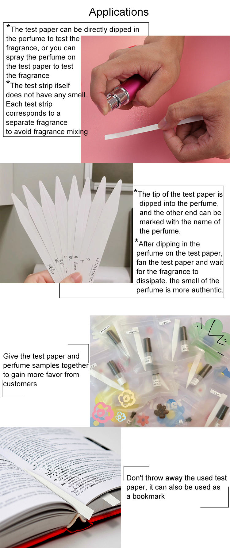 Custom White Fragrance Blotter Make Test Strips Perfume Test Paper