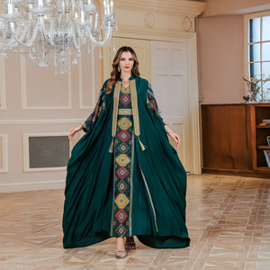 Oem Sang Trọng Hồi Giáo Buổi Tối Ăn Mặc Thêu Cardigan Abaya Hồi Giáo Ăn Mặc Hai Mảnh Đặt Kaftan Dresses Phụ Nữ Hồi Giáo Quần Áo - Product Image 6
