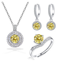 Conjunto de Joyería de Plata S925 con Moissanita de Corte Brillante Certificada GRA, Anillo Abierto y Cadena para Mujer, Regalo de Joyería Fina y Elegante