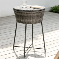 Table de bar ronde en rotin pour extérieur, avec seau à glace en osier et compartiment de rangement isotherme en métal pour boissons, vente en gros