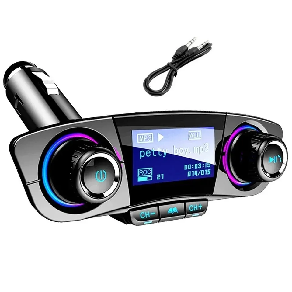 Audifonos Haut-parleur Bluetooth Transmetteur FM Adaptateur mains libres sans fil Lecteur Mp3 de voiture Lecteur de musique LCD