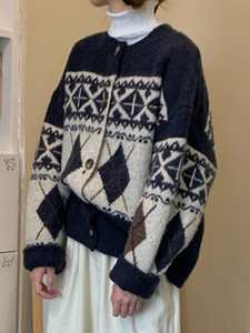 Cárdigan de punto de manga larga de Jacquard geométrico con <span class=keywords><strong>rombos</strong></span> sueltos de estilo coreano Retro para <span class=keywords><strong>mujer</strong></span> - Product Image 4