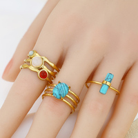 Bagues pour femmes FY Vintage en pierre naturelle, en acier inoxydable, avec fil superposé, motifs cœur, ovale, rond, style Western, ajustables, avec pierre turquoise bleue