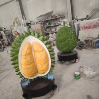 Grande sculpture géante en fibre de verre de fruits (fraise, durian, litchi) pour décoration de porte de magasin de fruits