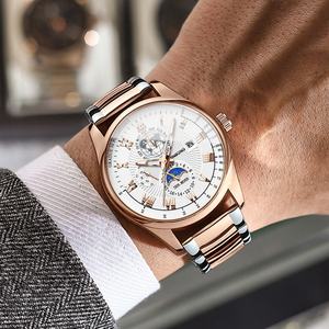 Montre chronographe à quartz pour homme BINBOND avec cadran en verre, affichage par aiguilles, bracelet en acier inoxydable, aiguilles luminescentes, étanche - Product Image 4