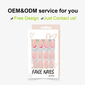 Groothandel Glanzend Ontwerp 24 Stuks Kleurrijke Tip Franse Pers Op Nagels Amandel Zomer Nep Nagels Lijm Op Nagels - Product Image 3