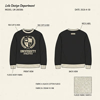 OEM ODM Sweat-shirt décontracté en coton noir style universitaire pour homme avec logo de blason universitaire et bordure crème