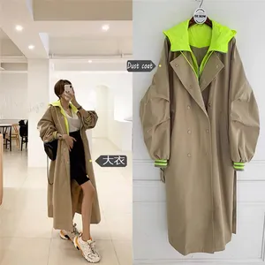 Women Spring Autumn Winter Long Sleeve Khaki Black Jacket Pocket Bandage Windbreaker Trench Coat Dust Coat