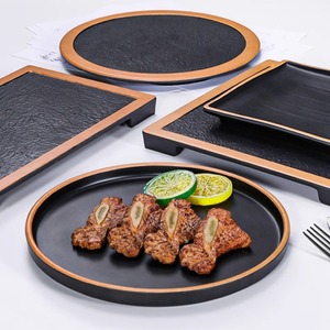 Melamine <b>Plate</b> Round <b>Black</b> Flat Steak <b>Plate</b> Pizza Tray Commercial Use Hotel Coffee Tea Party Serving Dish - Product Image 3