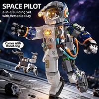 Jouet de construction pilote spatial en gros d'usine avec chien robot, modèle d'astronaute explorateur, cadeau pour enfants, adolescents et adultes