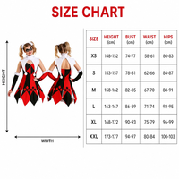 Costume de cosplay style Harlequin pour femme, robe à imprimé diamant 5 pièces avec gants à volants et ensemble d'élastiques pour cheveux