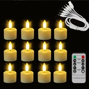 12包智能无焰可充电闪烁USB充电电池操作led蜡烛，带遥控器