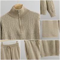 Ensemble pull col roulé demi-zip décontracté en mélange de laine anti-plis pour femme, faible MOQ, collection automne/hiver, OEM