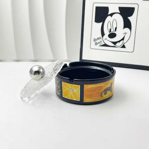 Cendrier de bureau rond en céramique de style français vintage, luxe léger, motif floral et oiseaux, avec couvercle anti-poussière, décoratif haut de gamme - Product Image 3