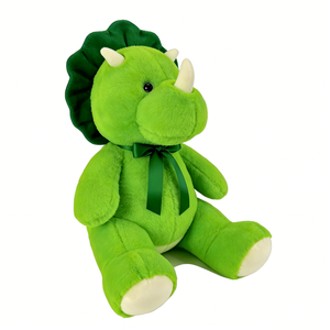 Peluche Triceratops vert vif avec ruban, jouet en peluche doux et moelleux en forme de dinosaure, cadeau pour la chambre d'enfant et les moments de câlin avant le coucher - Product Image 3