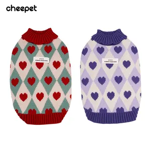 Manufacturer Cheap Dog Clothes Cat Pet Xmas Thick Cute Sweaters Diamond Love Sleeveless Hand Knit Pet Sweater
