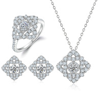 Nouvel arrivage de bijoux en forme de fleur pour femmes, accessoire plaqué Rhodium, colliers, boucles d'oreilles, ensembles de bijoux de mariée en argent 925