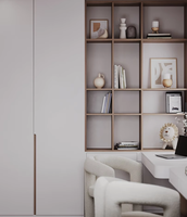 Armoire moderne sur mesure à coins arrondis avec bureau intégré et placard, portes coulissantes en PET pour chambre à coucher