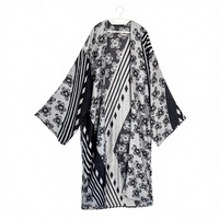 Ensemble Abaya Cardigan Châle en Polyester Jacquard Floral Bohème, Aspect Artisanal, Long et Charmant, Vêtement de Fête Élégant pour la Maison