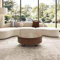 Table basse ronde en noyer de 35,43 pouces, moderne, à hauteur réglable, en forme de tambour, avec tiroir de rangement dissimulé et pieds sphériques