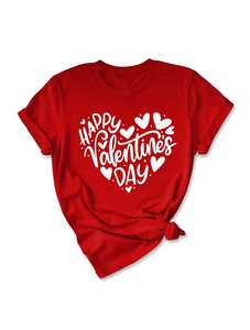 T-shirt da donna per San Valentino con stampa di cuori rossi, maniche corte, girocollo, vestibilità ampia, casual, primavera estate - Product Image 1