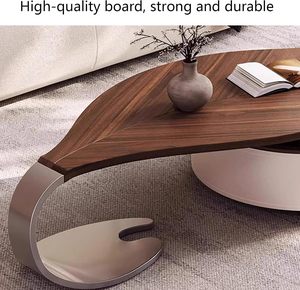 <span class=keywords><strong>Table</strong></span> <span class=keywords><strong>basse</strong></span> ovale moderne avec tiroirs de rangement, design <span class=keywords><strong>en</strong></span> forme de feuille, plateau <span class=keywords><strong>en</strong></span> bois, pieds <span class=keywords><strong>en</strong></span> acier inoxydable pour salon et appartement - Product Image 5