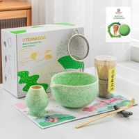Kit de thé matcha 7 pièces en céramique de porcelaine durable et écologique, design japonais Japandi personnalisé, bambou naturel