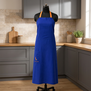 Premium Linen <b>Apron</b>, Royal Blue Linen Bib <b>Apron</b> with Orange Contrast Neck Straps & Double Front Pockets Adjustable <b>Kitchen</b> <b>Apron</b> - Product Image 2