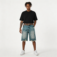 Shorts cargo amples pour hommes à imprimé léopard, effet fourrure, avec empiècements et bords bruts, pour hommes et femmes