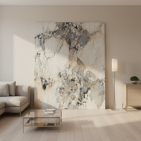 Table à manger au design moderne Pandora, plateau en pierre reconstituée translucide polie imprimée, grande dalle de quartz pour maison contemporaine