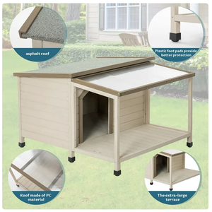 Maison <span class=keywords><strong>pour</strong></span> animaux de compagnie en bois beige de 43 pouces avec matériau en métal résistant aux intempéries, <span class=keywords><strong>porte</strong></span> de maison <span class=keywords><strong>pour</strong></span> <span class=keywords><strong>chien</strong></span> durable, motif solide - Product Image 5