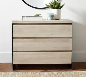 Nordic Modern Solid Wood KD Dresser Storage Foldable Wooden White Cayman Metal 3-Drawer Dresser For Bedroom