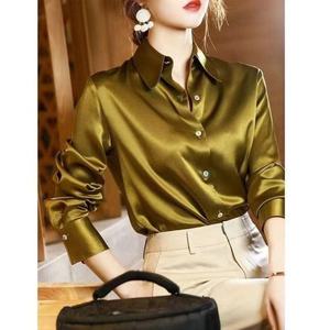 Kemeja Satin 2025 untuk wanita, kemeja lengan panjang berat, blus atasan tekstur kelas atas Eropa dan Amerika - Product Image 2