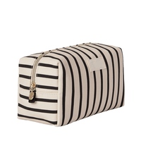 Sac de maquillage écologique en toile avec fermeture éclair, sac de maquillage de voyage de moyenne capacité, organiseur de maquillage, sac de toilette pour femmes, sac cosmétique à rayures noires