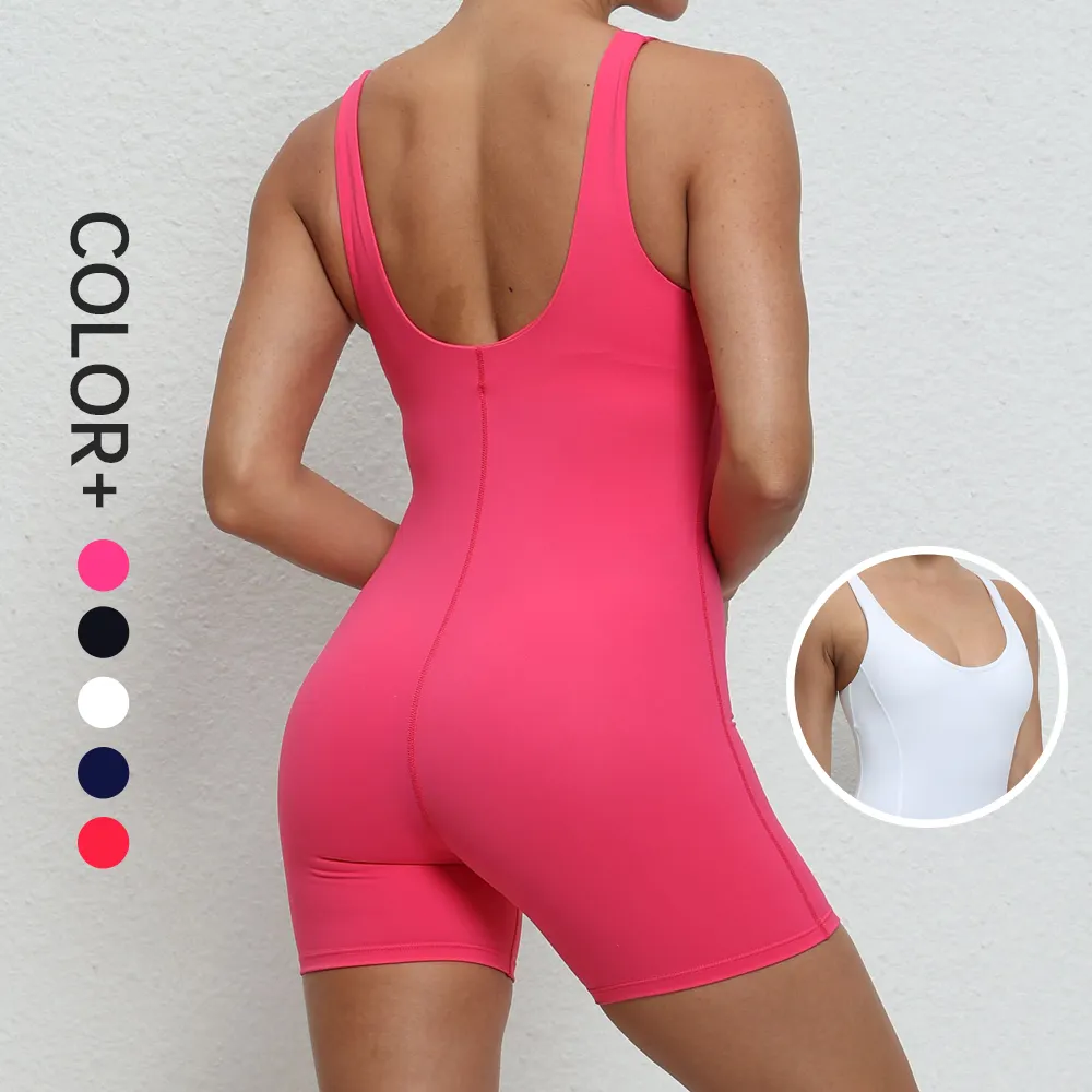 SHINBENE Mulheres Sexy One Piece Tank Top Sem Mangas Backless Bodycon Shorts Macacões Bodysuit Esportes Romper