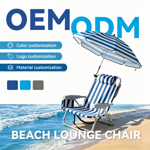 Sedia da Spiaggia Pieghevole a Righe Blu e Bianche <span class=keywords><strong>con</strong></span> Ombrellone Staccabile e Schienale Regolabile, Sedia Lounge da Esterno - Product Image 1