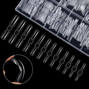 120 pièces/boîte – Moules d'extension d'ongles 2-en-1 en plastique sans papier avec lignes graduées, formes ovales et cercueil – Fournitures rapides pour la pose d'ongles - Product Image 3