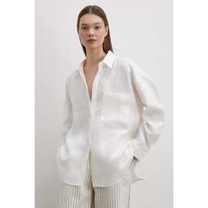 Camisa de Lino para Mujer, Color Crudo, con Botones, Estilo Minimalista para el Día a Día, Tela Sencilla - Product Image 1