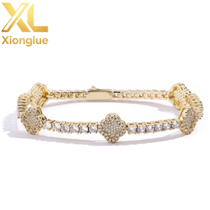 Rapper Jewelry Cuban Chain Brass 18k Gold Plated Copper White Zircon Claw Setting 0.3m Plating Bracelet for <b>Men</b> or Women - Product Image 2