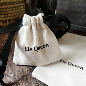 Custom Logo Cotton <b>Drawstring</b> Jewelry Pouch Reusable White Canvas Storage <b>Bag</b> with Black Ribbon for Gifts - Product Image 4