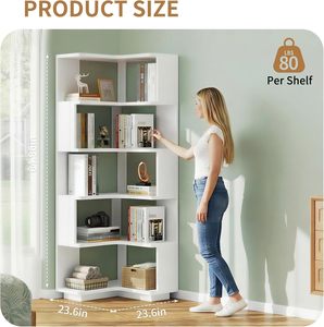 Étagère d'angle à cinq niveaux avec cloison, étagère de présentation indépendante en forme de L, idéale pour la maison, le bureau ou le salon - Product Image 2