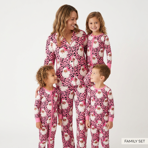Conjunto de Pijamas Familiares sin Mangas con Estampado de Leopardo y Santa Claus, Ecológicos, de Spandex/Poliéster, para Bebés Niñas - Product Image 1
