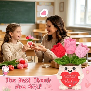 Cadeau de Remerciement pour Femme, Cadeau de Fin d'Année pour Enseignante, Cadeau de Reconnaissance pour Employé, Collègue, Chef, Fleur de Tulipe au Crochet Faite à <span class=keywords><strong>la</strong></span> Main - Product Image 5