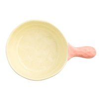 Bol de service en céramique rose pastel avec bord ondulé et poignées latérales en forme de boucle pour salade, pâtes, fruits, cuisine, salle à manger et fêtes