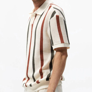 <span class=keywords><strong>Polo</strong></span> de punto a rayas para hombre - Rayas verticales con bloques de color, corte ajustado, transpirable, top informal de negocios |   OEM Personalizado - Product Image 2
