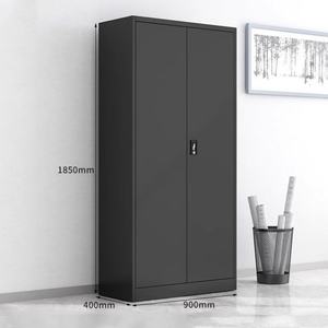 <span class=keywords><strong>Armoire</strong></span> de rangement en acier pour livres et dossiers, avec porte en verre, pour école, bureau, laboratoire, noire, bon marché - Product Image 2