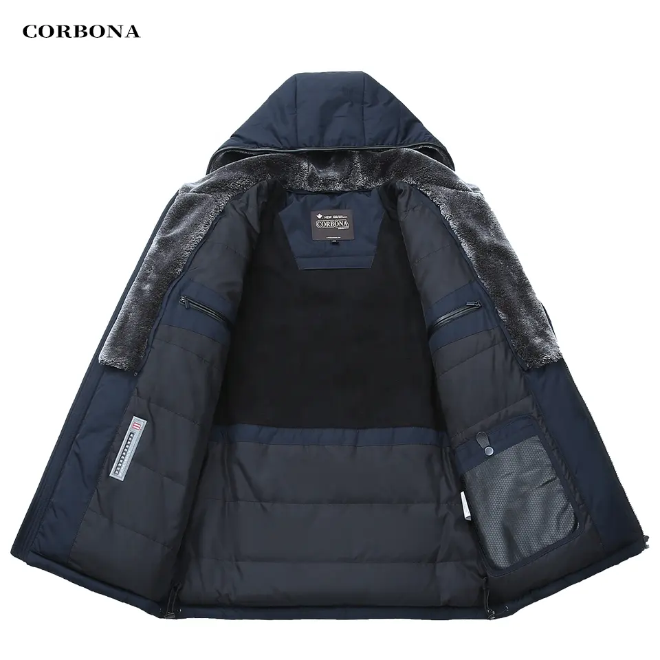 CORBONA NewArrival Otoño Invierno Hombres Abrigo Chaqueta azul marino Desmontable Con capucha Casual Algodón Moda masculina NiceGift Dark Parka