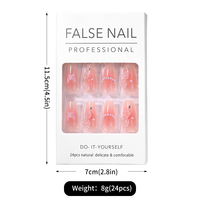 24 Pièces Faux Ongles Longs Ballerine Française, avec Colle Gel, Motifs Fleur Papillon, à Pression en Acrylique, Couverture Complète