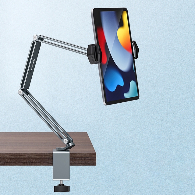 360 Degree Adjustable Aluminum Alloy iPad Compatible Tablet Mobile Phone Stand Silver/Grey for Lazy People