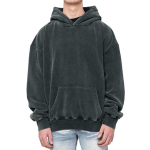 เสื้อฮู้ดดี้ผ้าเนื้อนุ่มสำหรับผู้ชาย สไตล์วินเทจ ล้างสีแบบ Stone Acid Wash มีกระเป๋าเสื้อ สวมใส่สบาย ทรงโอเวอร์ไซส์ ระบายอากาศได้ดี - Product Image 1